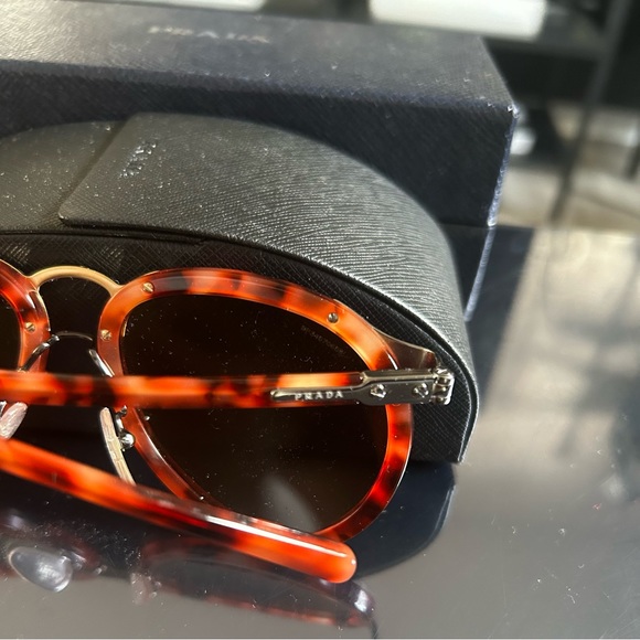Prada Red Havana / Brown Aviator Sunglasses - Picture 4 of 6